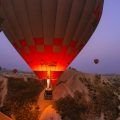 hot air balloon under grey sky