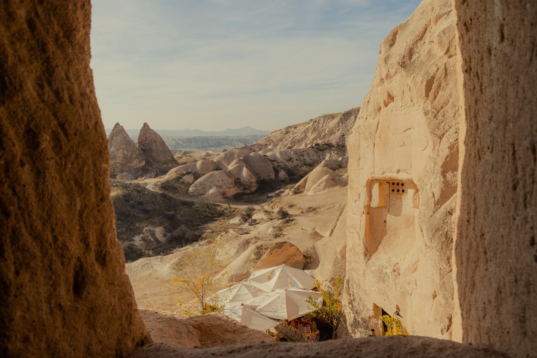 Rocky desert landscape with unique geological formations.
